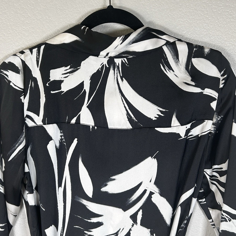 ZARA Floral Midi Derby Dress Womens Satin Floral Belted Black White Small NWT - Picture 7 of 9